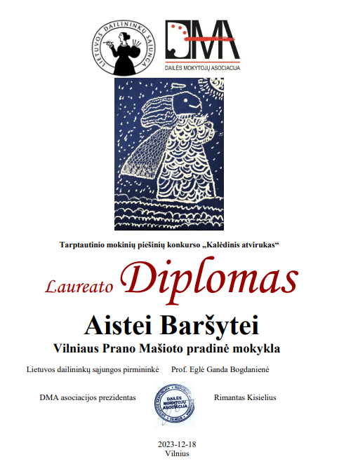 Konkurso „Kalėdinis atvirukas“ laureatė